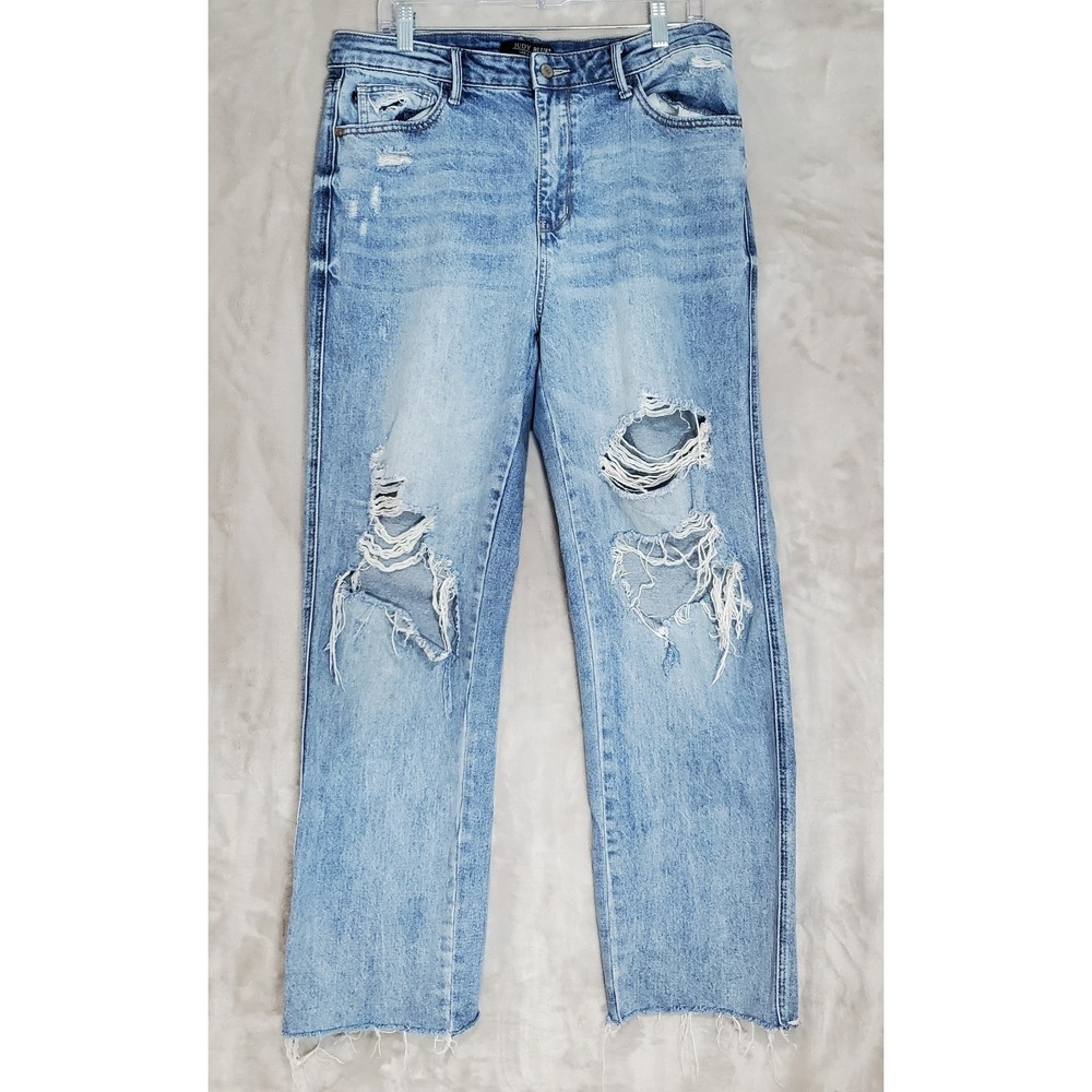 Judy Blue Jeans Womens Size 13/31 Blue 90s Straight Heavily Distressed Raw Hem